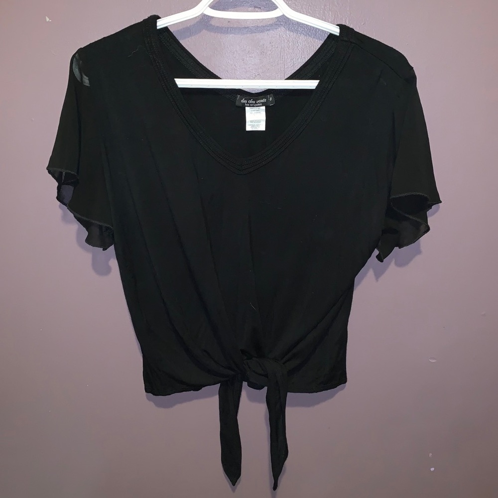 Black T-shirt with sheer sleeves